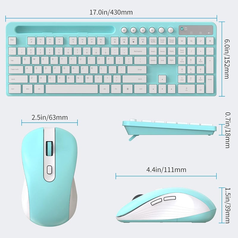 MARVO Wireless Keyboard and Mouse Combo, 2.4G Ergonomic Wireless Computer Keyboard with Phone Tablet Holder, Silent Mouse with 6 Button, Compatible with MacBook, Windows (Blue) - Image 4